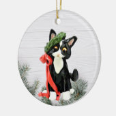 Schwarz-Weiß-Tuxedo-Katze Keramik Ornament (Links)