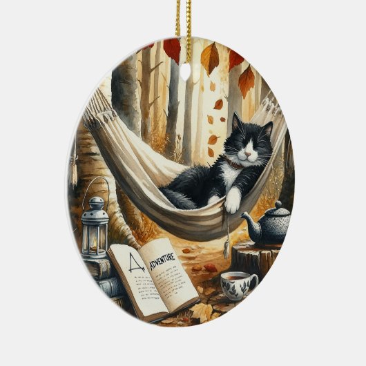 Schwarz-Weiß Tuxedo Katze Traumhaft für Abenteuer Keramik Ornament (Rechts)