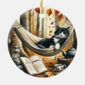 Schwarz-Weiß Tuxedo Katze Traumhaft für Abenteuer Keramik Ornament (Hinten)