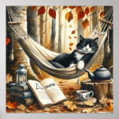 Schwarz-Weiß Tuxedo Katze Traumhaft für Abenteuer Poster (Vorne)