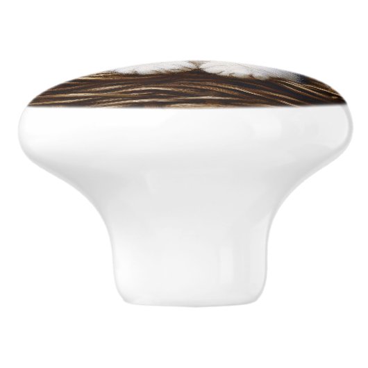 Schwarz-Weiß-Tuxedo-Katze Winterbilder Gemälde Keramikknauf (Seitenansicht)