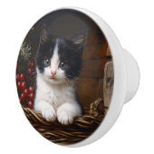 Schwarz-Weiß-Tuxedo-Katze Winterbilder Gemälde Keramikknauf (Rechts)