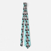 Schwarz-Weiß-Tuxedo Katzen Niedlich Türkis Krawatte (Rückseite)