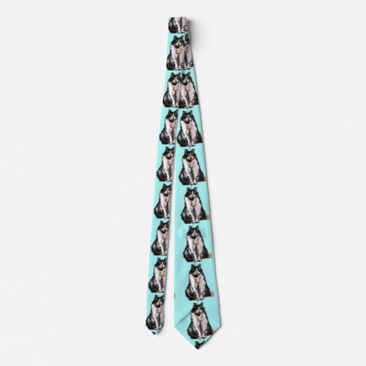 Schwarz-Weiß-Tuxedo Katzen Niedlich Türkis Krawatte (Rückseite)