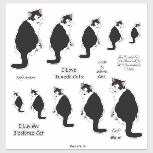 Schwarz-Weiß-Tuxedo-Katzenaufkleber-Set Aufkleber (Blatt)