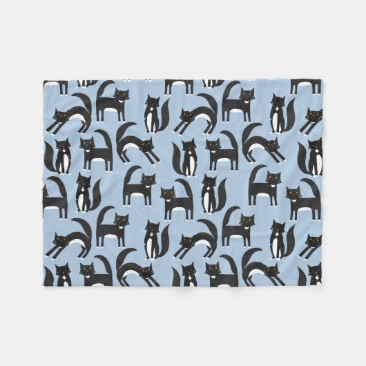 Schwarz-Weiß Tuxedo Katzenblau Fleecedecke (Vorderseite (Horizontal))