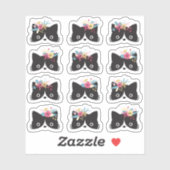 Schwarz-Weiß-Tuxedo-Katzenfackeln mit Blumenkronen Aufkleber (Blatt)