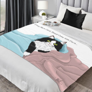 Schwarz-weiß Tuxedo Katzenleder Niedlich Blau Rosa Fleecedecke