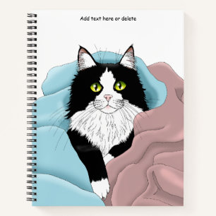 Schwarz-weiß Tuxedo Katzenleder Niedlich Blau Rosa Notizblock