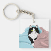 Schwarz-weiß Tuxedo Katzenleder Niedlich Blau Rosa Schlüsselanhänger (Vorderseite)