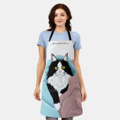 Schwarz-weiß Tuxedo Katzenleder Niedlich Blau Rosa Schürze (Getragen)