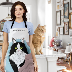 Schwarz-weiß Tuxedo Katzenleder Niedlich Blau Rosa Schürze