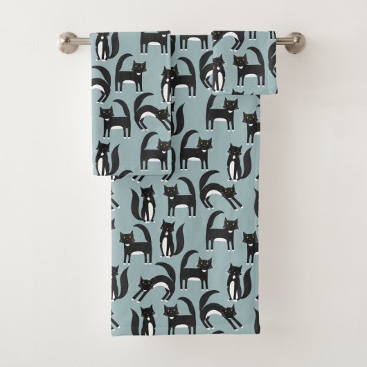 Schwarz-Weiß-Tuxedo-Katzenmuster Badhandtuch Set (Insitu)