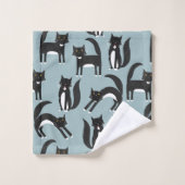 Schwarz-Weiß-Tuxedo-Katzenmuster Badhandtuch Set (Waschlappen)