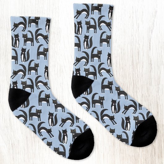 Schwarz-Weiß Tuxedo Katzenmuster Blau Socken