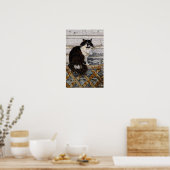 Schwarz-Weiß Tuxedo Tom Katze auf dem alten Zaun Poster (Küche)