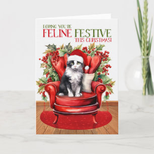 Schwarz-weiß Tuxedo Weihnachtskatze FELINE Festiva Feiertagskarte