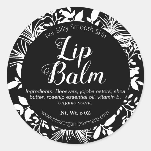 Schwarz-Weiß-Twigs und Blätter Lippenbalg Runder Aufkleber (Vorderseite)