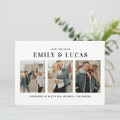 Schwarz-Weiß-Typografie Drei FotoCollagen Save The Date (Stehend Vorderseite)