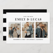 Schwarz-Weiß-Typografie Drei FotoCollagen Save The Date (Vorne/Hinten)