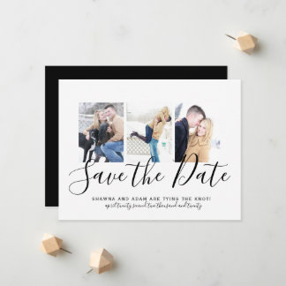 Schwarz-Weiß-Typografie-Foto Save the Date Ankündigung
