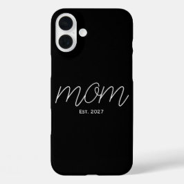 Schwarz-Weiß-Typografie-Geschenk 'Mom Est' iPhone 16 Plus Hülle