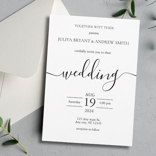 Schwarz-Weiß-Typografie-Hochzeit Einladung
