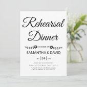 Schwarz-Weiß-Typografie Hochzeitsessen Probe Einladung (Stehend Vorderseite)