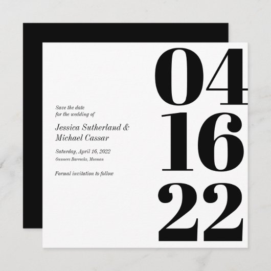 Schwarz-Weiß-Typografie Save the Date Einladung (Vorne/Hinten)