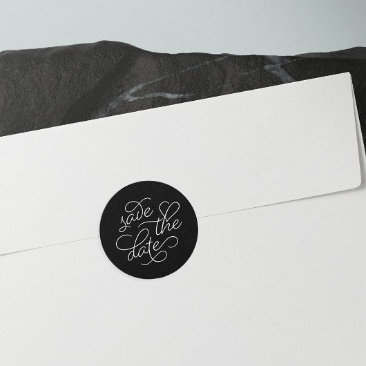 Schwarz-Weiß-Typografie Save the Date Runder Aufkleber