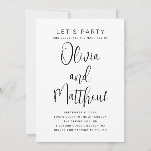 Schwarz-Weiß-Typografie-Skript Hochzeit + QR Einladung (Vorderseite)
