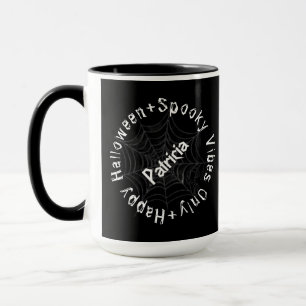 Schwarz-Weiß-Typografie Spooky Happy Halloween Tasse