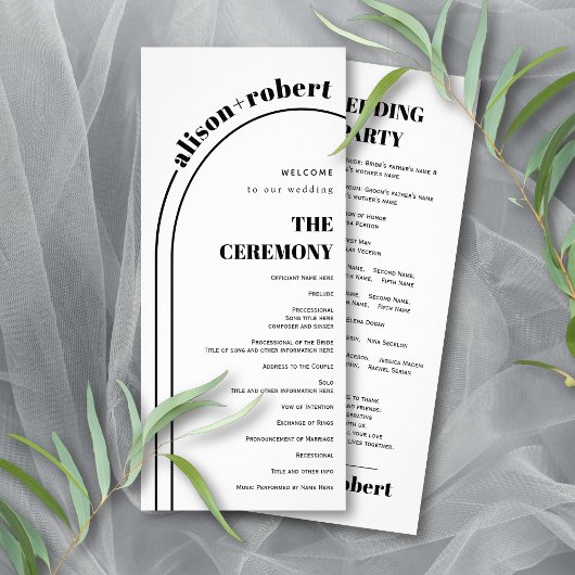 Schwarz-Weiß-Typografie und Bogenhochzeit Werbekarte