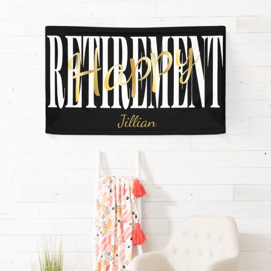 Schwarz, Weiß u. Goldruhestands-Party Banner (Insitu)