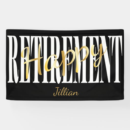 Schwarz, Weiß u. Goldruhestands-Party Banner (Horizontal)