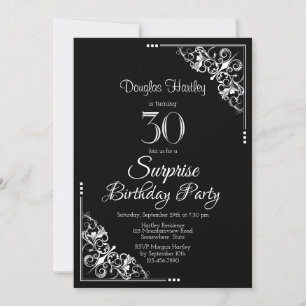 Schwarz-Weiß-Überraschung 30. Geburtstag Party Einladung