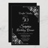 Schwarz-Weiß Überraschung 50. Geburtstagsessen Einladung (Vorne/Hinten)