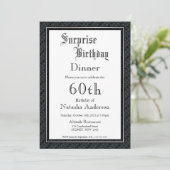 Schwarz & Weiß Überraschung 60. Geburtstag Abendes Einladung (Stehend Vorderseite)