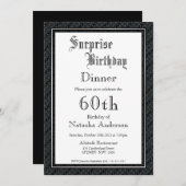 Schwarz & Weiß Überraschung 60. Geburtstag Abendes Einladung (Vorne/Hinten)