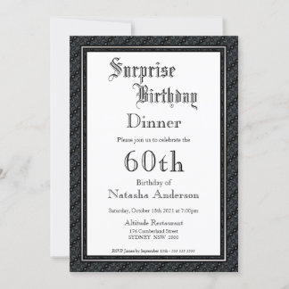 Schwarz & Weiß Überraschung 60. Geburtstag Abendes Einladung