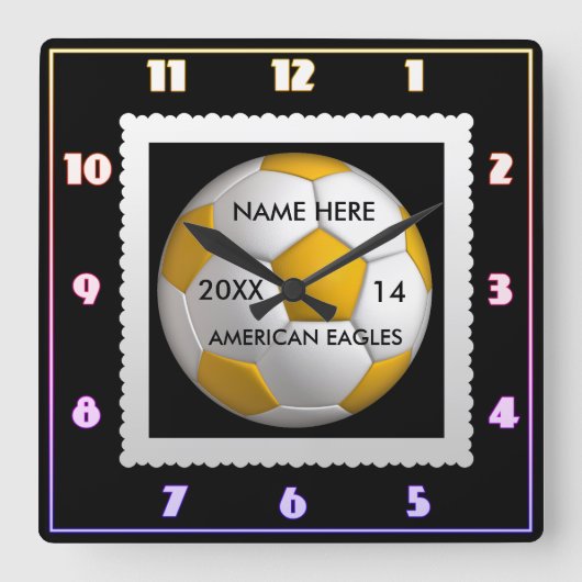 Schwarz-Weiß-Uhr mit Spielername Quadratische Wanduhr (Vorderseite)