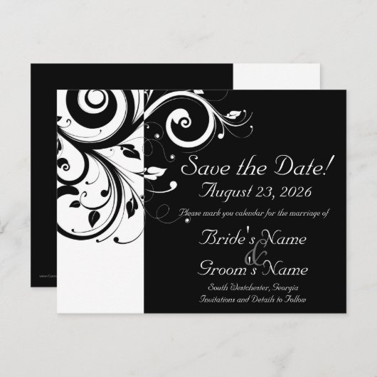 Schwarz +Weiß Umdrehung Hochzeit speichern das Dat Save The Date (Vorne/Hinten)