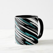 Schwarz, Weiß und Aquamarines, lineares Abstraktes Tasse (VorderseiteRechts)