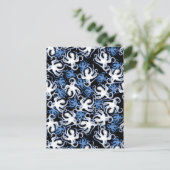 Schwarz, Weiß und Blauer Oktopus Nahtloses Muster Postkarte (Stehend Vorderseite)