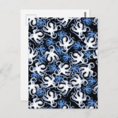 Schwarz, Weiß und Blauer Oktopus Nahtloses Muster Postkarte (Vorne/Hinten)