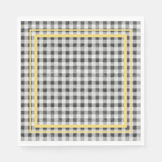 Schwarz-weiß und gelb Picnic Gingham Serviette (Vorderseite)