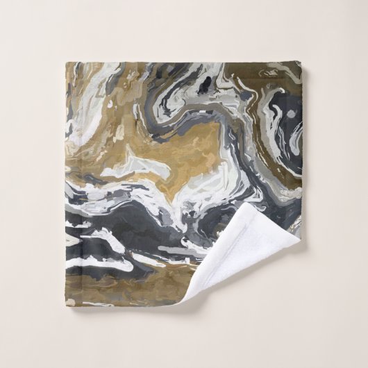 Schwarz, Weiß und Gold Abstrakt Badhandtuch Set (Waschlappen)