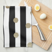 Schwarz, Weiß und Gold Dot & Strip Geschirrtuch (Viertel Falte)