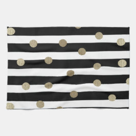 Schwarz, Weiß und Gold Dot & Strip Geschirrtuch