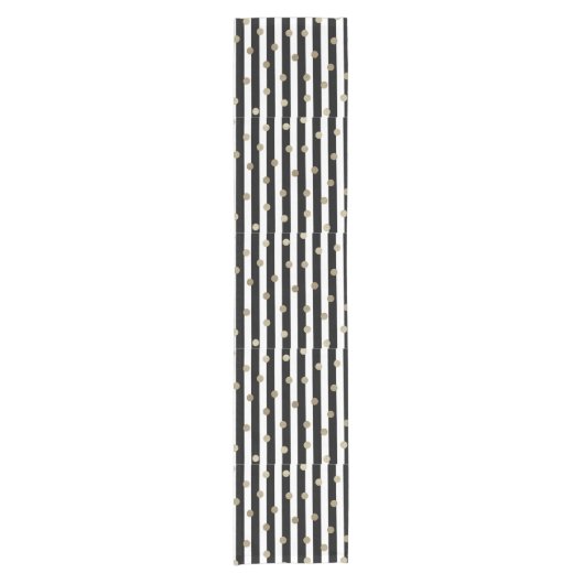 Schwarz, Weiß und Gold Dot & Strip Kurzer Tischläufer (Vorderseite)